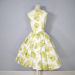 FREDERICA STARKE PALE GREEN FLORAL PRINT FULL SKIRTED COTTON DRESS - S