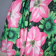 Load image into Gallery viewer, 80s BOLD HUGE GREEN AND PINK FLORAL STRAPLESS FULL SKIRTED DRESS - M