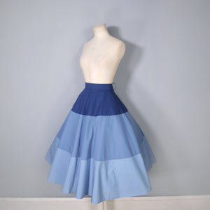 70s/80s DOES 50s TIERED BLUE COLOURBLOCK FULL SKIRT - 30"