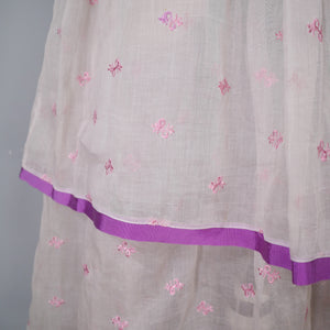 30s GAUZY SHEER EMBROIDERED TIERED SUMMER LAWN DRESS - S