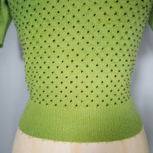 50s PISTACHIO GREEN CROPPED JUMPER WITH BLACK BEADS - XS