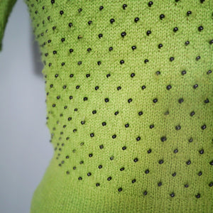 50s PISTACHIO GREEN CROPPED JUMPER WITH BLACK BEADS - XS