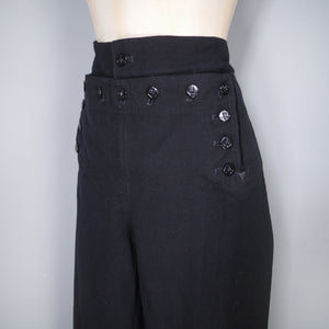 80s DOES 50s BLACK NAVY SAILOR BUTTON BELL BOTTOM TROUSERS - 30"
