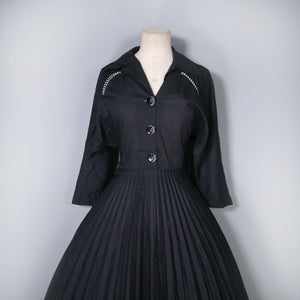 70s does 50s BRIDGET OF STRAWBERRY STUDIO BLACK PLEATED WESTERN COWBOY DRESS - XS-S