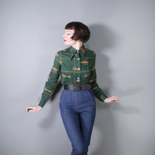 Load image into Gallery viewer, 70s BRUTUS DARK GREEN OLD AVIATION AIRPLANE PRINT COTTON SHIRT - M