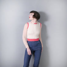 Load image into Gallery viewer, HANDKNITTED SOFT CREAM AND PINK CABLE KNIT TANK TOP / SLEEVELESS JUMPER - XS-S