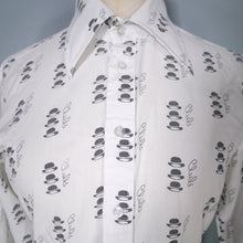 Load image into Gallery viewer, 70s BRUTUS TOP HAT CLUB NOVELTY PRINT WHITE SHIRT - S
