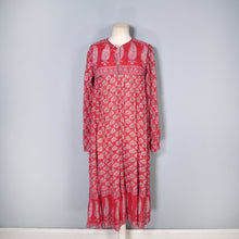 Load image into Gallery viewer, 70s RASPBERRY RED LIGHT GAUZE INDIAN COTTON TUNIC DRESS - S