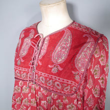 Load image into Gallery viewer, 70s RASPBERRY RED LIGHT GAUZE INDIAN COTTON TUNIC DRESS - S