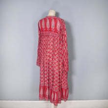 Load image into Gallery viewer, 70s RASPBERRY RED LIGHT GAUZE INDIAN COTTON TUNIC DRESS - S