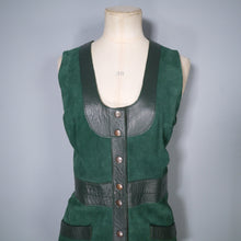 Load image into Gallery viewer, 60s 70s 2 PIECE LEATHER AND SUEDE GREEN WAISTCOAT DRESS AND SKIRT SET - M