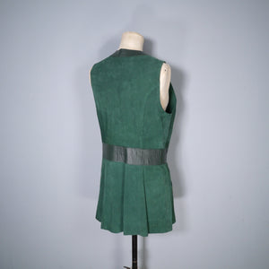 60s 70s 2 PIECE LEATHER AND SUEDE GREEN WAISTCOAT DRESS AND SKIRT SET - M