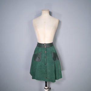 60s 70s 2 PIECE LEATHER AND SUEDE GREEN WAISTCOAT DRESS AND SKIRT SET - M