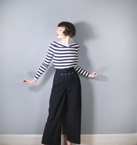 80s DOES 50s BLACK NAVY SAILOR BUTTON BELL BOTTOM TROUSERS - 30"