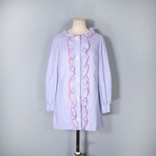 Load image into Gallery viewer, 60s YOUNG EDWARDIANS PASTEL BLUE STRIPED SHIRT MINI DRESS WITH DAISY LACE BUTTONS - XS