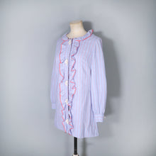 Load image into Gallery viewer, 60s YOUNG EDWARDIANS PASTEL BLUE STRIPED SHIRT MINI DRESS WITH DAISY LACE BUTTONS - XS