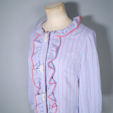 Load image into Gallery viewer, 60s YOUNG EDWARDIANS PASTEL BLUE STRIPED SHIRT MINI DRESS WITH DAISY LACE BUTTONS - XS