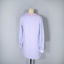 Load image into Gallery viewer, 60s YOUNG EDWARDIANS PASTEL BLUE STRIPED SHIRT MINI DRESS WITH DAISY LACE BUTTONS - XS