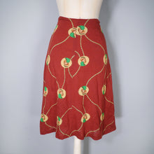 Load image into Gallery viewer, 70s does ART DECO NOVELTY RUST LADY PORTRAIT PATTERN KNIT SKIRT - M-L