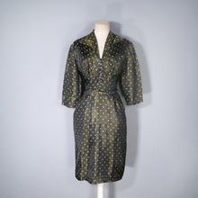 Load image into Gallery viewer, 40s 50s BLACK AND GOLD FITTED STAR BROCADE DRESS - S
