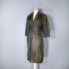 Load image into Gallery viewer, 40s 50s BLACK AND GOLD FITTED STAR BROCADE DRESS - S