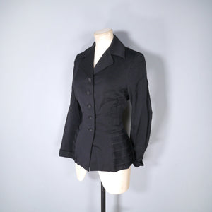 BLACK 50s FITTED HOURGLASS JACKET WITH DECORATIVE TIERED POCKETS - XS-S