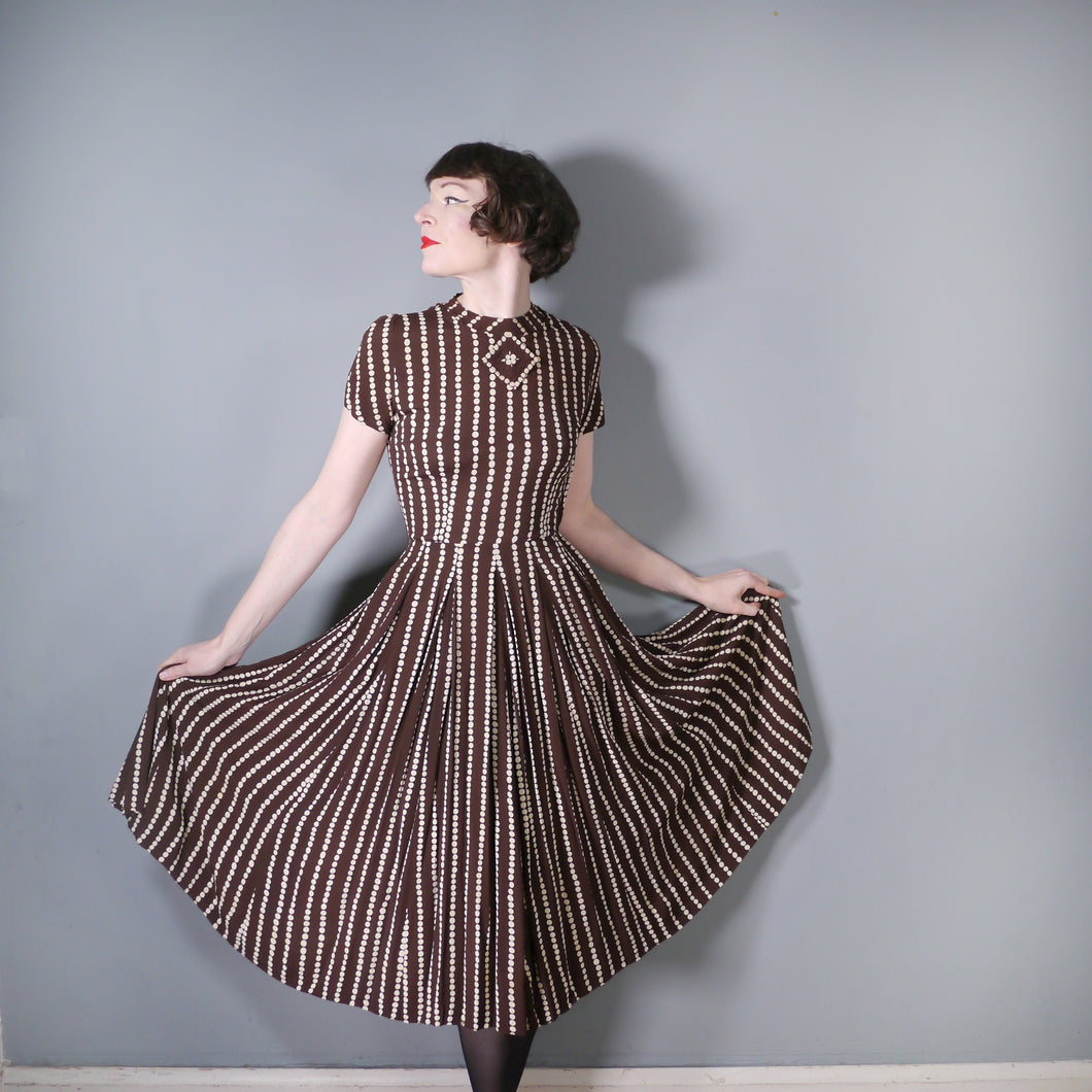 40s BROWN AND CREAM POLKA DOT CREPE DRESS  - XS