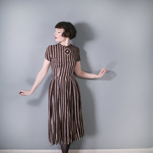 40s BROWN AND CREAM POLKA DOT CREPE DRESS  - XS