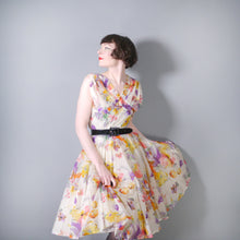 Load image into Gallery viewer, 50s PAINTERLY SPRING BOUQUET FLORAL NYLON DRESS - M