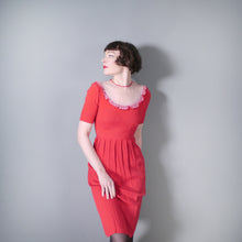 Load image into Gallery viewer, 40s RASPBERRY PINK CREPE TEA DRESS WITH LACE BIB - XS