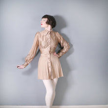 Load image into Gallery viewer, 60s GOLDEN PALE BROWN PLEATED PARTY MINI DRESS WITH BEAGLE COLLAR - S