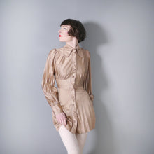 Load image into Gallery viewer, 60s GOLDEN PALE BROWN PLEATED PARTY MINI DRESS WITH BEAGLE COLLAR - S