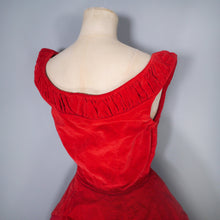 Load image into Gallery viewer, 50s SPECTACULAR RED NET AND VELVET PETAL PEPLUM FULL SKIRT PARTY DRESS - XS