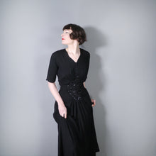 Load image into Gallery viewer, 40s BLACK CREPE SEQUIN EMBELLISHED GOTHIC EVENING MAXI DRESS - L / volup