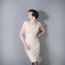 Load image into Gallery viewer, 50s 60s WHITE SEQUIN WIGGLE COCKTAIL DRESS WITH PLUNGE BACK - S