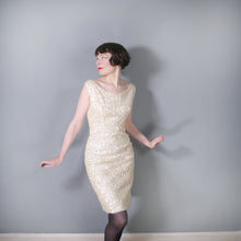 Load image into Gallery viewer, 50s 60s WHITE SEQUIN WIGGLE COCKTAIL DRESS WITH PLUNGE BACK - S