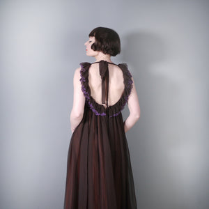 JEAN VARON BROWN CHIFFON MAXI DRESS WITH SCOOP NECK AND BACKLESS DESIGN - XS-S