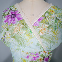 Load image into Gallery viewer, 50s 60s LIGHT BLUE GREEN FLORAL PRINT NYLON CIRCLE DRESS - S