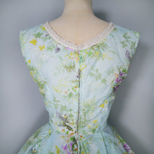 Load image into Gallery viewer, 50s 60s LIGHT BLUE GREEN FLORAL PRINT NYLON CIRCLE DRESS - S