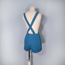 Load image into Gallery viewer, 70s TEAL BLUE  PINAFORE DUNGAREE PLAYSUIT SHORTS ROMPER - S