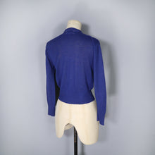 Load image into Gallery viewer, 50s DUPONT ORLON BLUE FINE KNIT CARDIGAN WITH SOUTACHE AND RHINESTONES - S