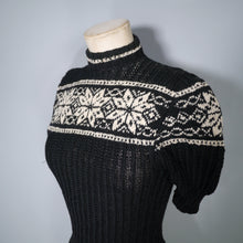 Load image into Gallery viewer, 40s BLACK FAIRISLE HANDKNIT JUMPER WITH PUFF SLEEVE AND CHOKER COLLAR - XS