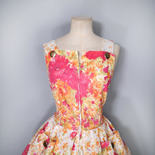 Load image into Gallery viewer, ORANGE AND RED FLORAL 50s 60s FULL SKIRTED SUN DRESS WITH BELT - M