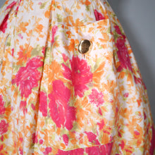 Load image into Gallery viewer, ORANGE AND RED FLORAL 50s 60s FULL SKIRTED SUN DRESS WITH BELT - M