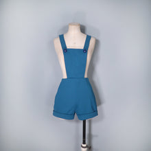 Load image into Gallery viewer, 70s TEAL BLUE  PINAFORE DUNGAREE PLAYSUIT SHORTS ROMPER - S