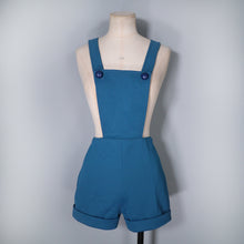 Load image into Gallery viewer, 70s TEAL BLUE  PINAFORE DUNGAREE PLAYSUIT SHORTS ROMPER - S