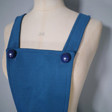 Load image into Gallery viewer, 70s TEAL BLUE  PINAFORE DUNGAREE PLAYSUIT SHORTS ROMPER - S