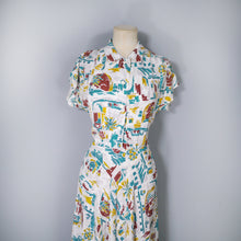 Load image into Gallery viewer, 40s NOVELTY VENICE GONDOLA SCENIC PRINT SHIRT DRESS - S