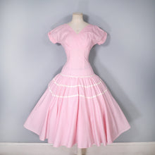 Load image into Gallery viewer, 50s PINK GINGHAM FULL SKIRTED COTTON DRESS WITH RICRAC TIERS - XS