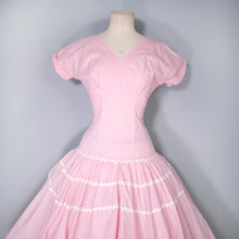 Load image into Gallery viewer, 50s PINK GINGHAM FULL SKIRTED COTTON DRESS WITH RICRAC TIERS - XS